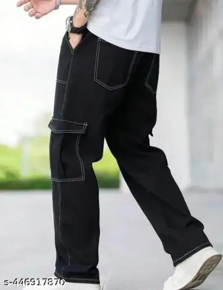 6 pocket denim jeans for boys | High-waisted cargo black jeans 6 Pocket Wide Leg Denim Pants | Wide leg denim jeans for boys s-446917870 (6 yaar)