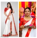 White saree with red border chanderi cloth and cotton silk blouse and lace G-410322923