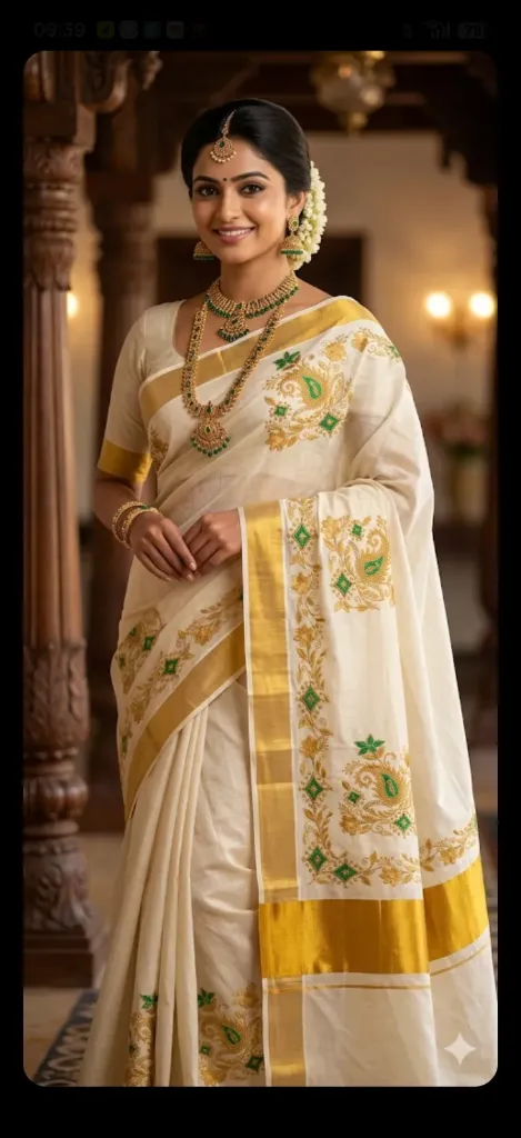 Traditional kurti Kerala Kasavu cotton saree with running blouse s-884964969