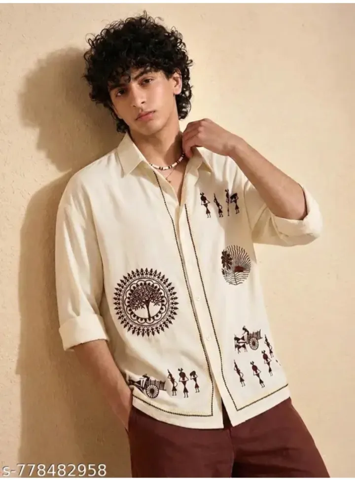 HANG N HOLD Men's Cotton Blend Printed Casual Shirt -Warli Art Full Sleeve s-778482958 (M)