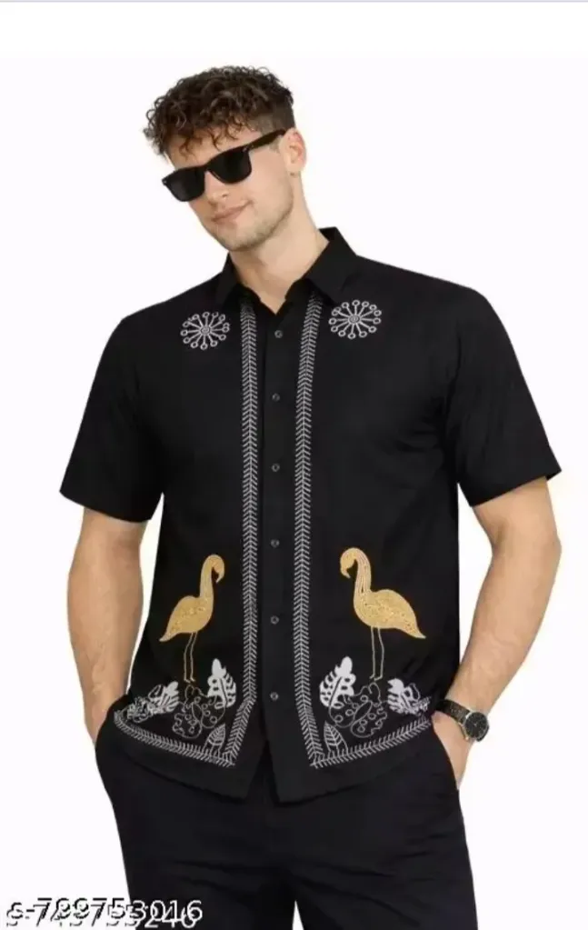 Men's Premium Embroidered Casual Shirt | Half Sleeve with Design Summer shirt s-799753016 (S, White)