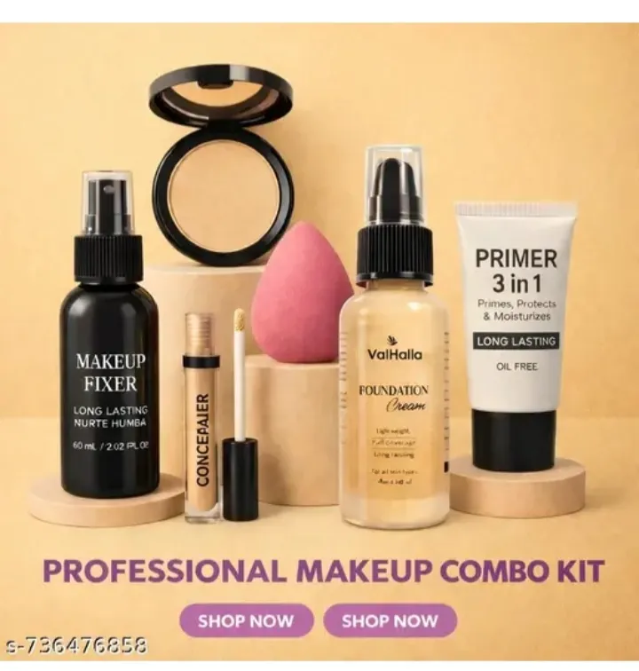 Complete Professional Makeup Kit for Women | Full Coverage Foundation, Concealer Stick, Primer Cream, Compact Powder, Beauty Blender and Long-Lasting Makeup Fixer | Wishlist Share Salon-like finish at home s-736476858
