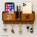 Handmade wooden key holder with Om and Swastika | Comes with 8 hooks