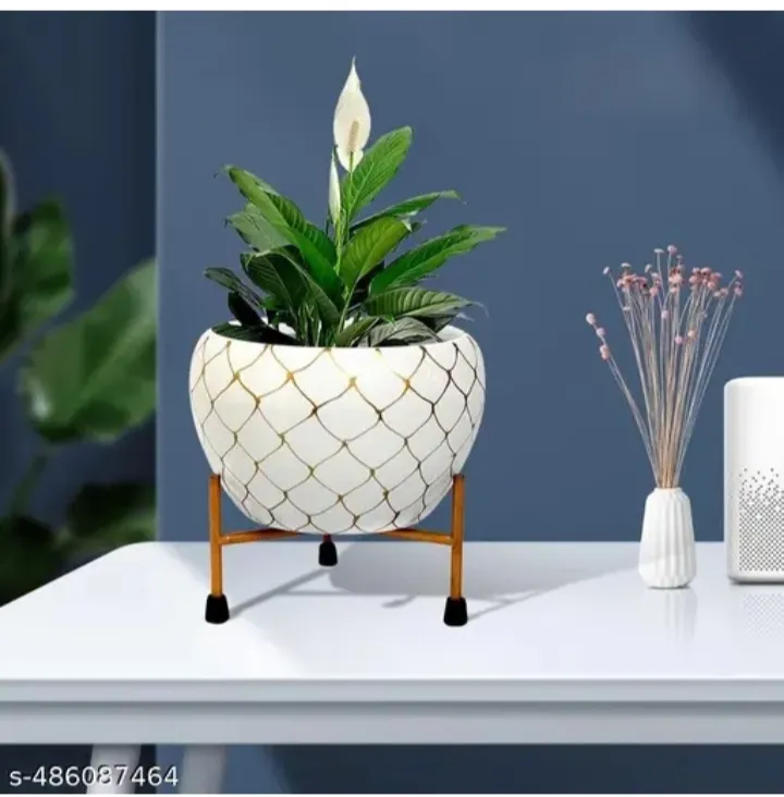 W&C - Metal Hand Painted Golden Design Flower Vase on Stand for Indoor & Outdoor (For Home, Office, Gift, Restaurant & Hotel Use) !!! Buy Now !!! s-486087464