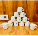All new ceramic white cups, for tea and coffee, green design, metal West Bengal cultural art 12 pes