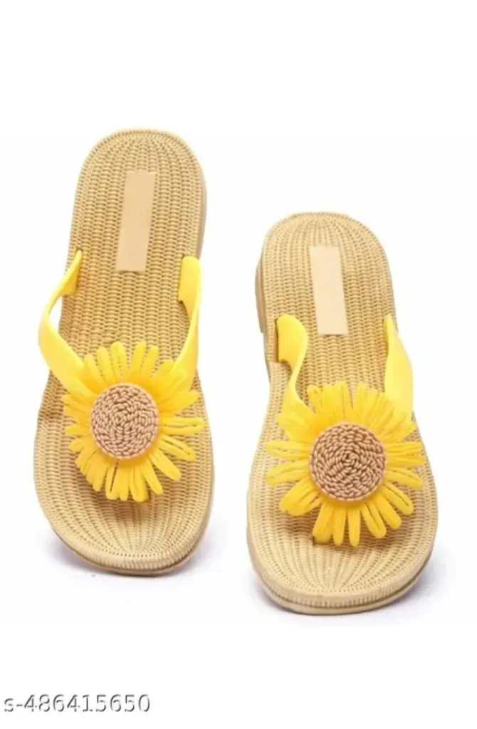 Trendy yellow floral women's daily wear slippers, lightweight and (4)