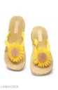 Trendy yellow floral women's daily wear slippers, lightweight and