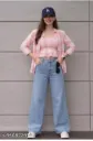 Women's Checked Crop Top with Long Sleeves, Casual Stylish Design Sh