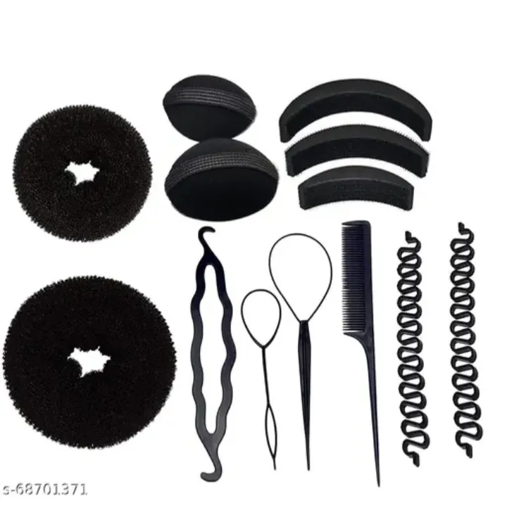 Bridal Accessories Trendy Combo 10 Pieces 3 Hair Donuts, 3