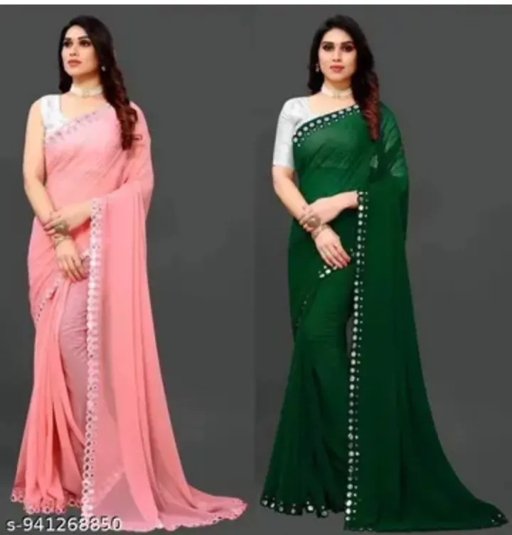 Latest Fancy Georgette Mirror Lace Saree Combo 2 Pack for Women
