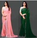 Latest Fancy Georgette Mirror Lace Saree Combo 2 Pack for Women