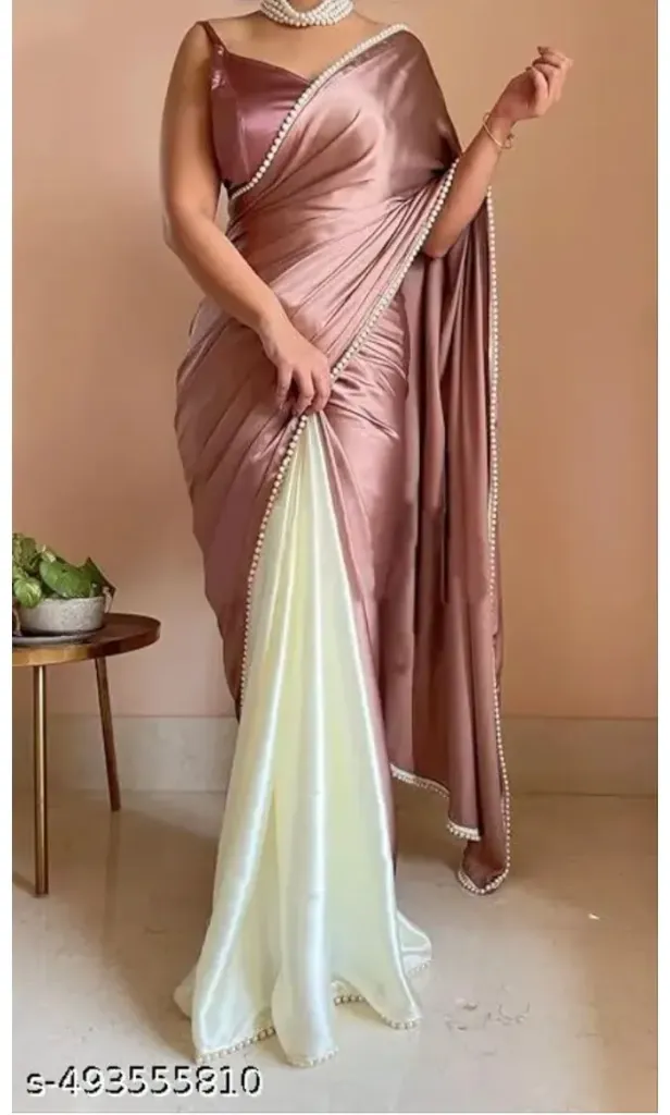 Simple Bollywood Satin Silk Saree with Blouse
