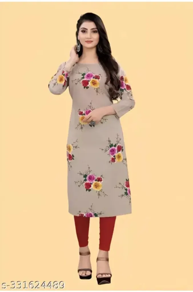 Women's and Girls' Crepe Aligned Straight Cut Kurti