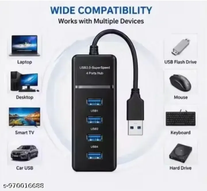 Nurat 4 Port 2.0 3.0 USB Hub Splitter High Speed ​​Multi Splitter U